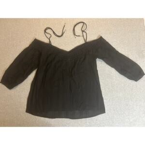Paige Black Long Sleeve Black Embroidered Cotton Blouse Top